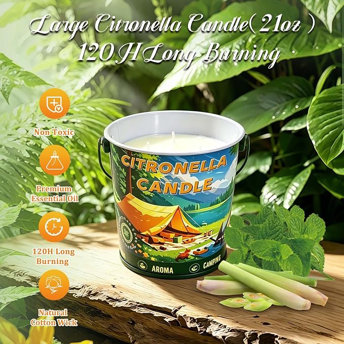 Peppermint Citronella Candles Outdoor, 240H Large Soy Citronella Candles, 42.4oz Outdoor Candle for Patio, Camping, Yard, BBQ, Organic Non Toxic Lemongrass Summer Candle for Indoor & Outside