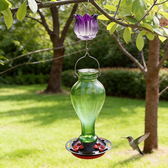 Glass Ant Moat for Hummingbird Feeder - 3 OZ Gradient Purple Tulip Insect Guard with Large Capacity