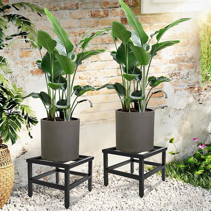 Plant Stand Indoor Outdoor, 2-Pack Heavy Duty Plant Stands Riser Metal Pedestal Stand for 12 Inch Flower Pot, Wrought Iron Flower Stand Display Planter Shelf for Living Room, Patio