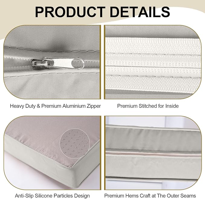 Outdoor Replacement Cushions for Patio Furniture, Splash-Resistant and Fade-Resistant 14 Pieces Outdoor Couch Cushion, 25.6x25.6x4 Inch Sofa Pad with Removable Fabric Cover