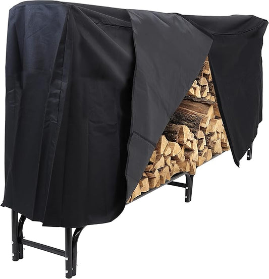 Sunnydaze 8-Foot Firewood Rack with Cover - Outdoor Wood Storage - Heavy-Duty Steel Log Holder - 1500-lb Capacity