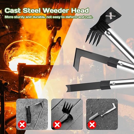 3 Pack Weed Remover Tool Manual Weeders Set, Hand Held Weed Puller Crack Weeder Tool Moss Scraper Combo with 16" Handle, Heavy Duty Weeding Tool for Block Paving Sidewalk Patio Garden Flower Bed