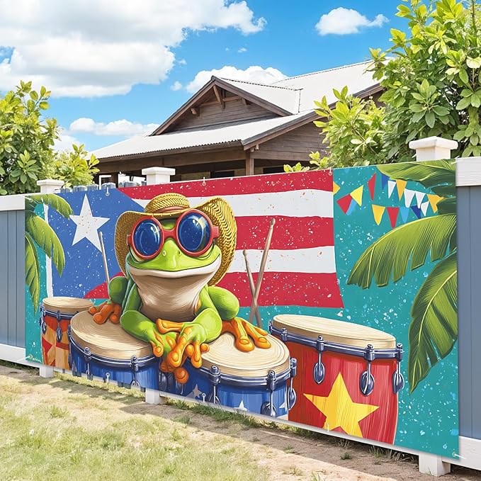 7 * 16FT Summer Puerto Rico Garage Door Cover Decorations Sunset Palm Trees Garage Door Banner for Outdoor Indoor Summer Party Photography Backdrop