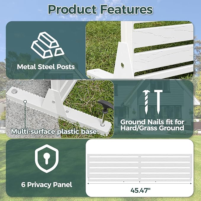 Privacy Fence Screen with Stand 6 Panel 72" H×47" W HDPE Decorative Privacy Panels with Stand, Air Conditioner Fence Panels, Privacy Screen for Outdoor Backyard, Balcony, Pool