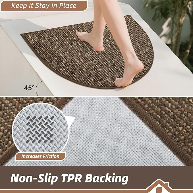 BEQHAUSE Dirt Trapper Door Mat 32" x 48" Half Circle Non-Slip Washable Doormats Entrance Rugs Absorbent Welcome Low Profile Floor Mats for Front Back Door and Entryway, Brown