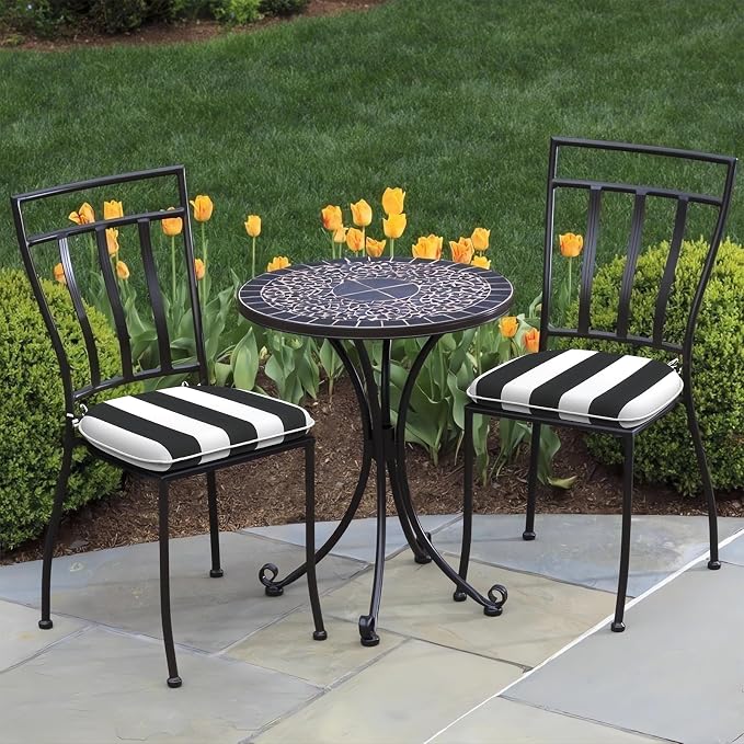 DYTXIII Set of 2 Outdoor Chair Cushions with Ties,Water Repellent Patio Chair Pads 17"x 16" for Outdoor Furniture,Round Corner Seat Cushions for Garden Yard Kitchen Cabana Black