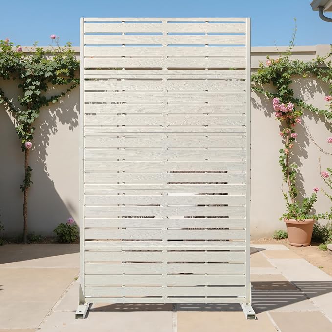 Outdoor Privacy Screen 60" H HDPE Decorative Freestanding Privacy Panel, Sandblasting Louvered Privacy Screens with Stand, Weather-Resistant Panel for Patio, Balcony, Backyard(5 Panels)