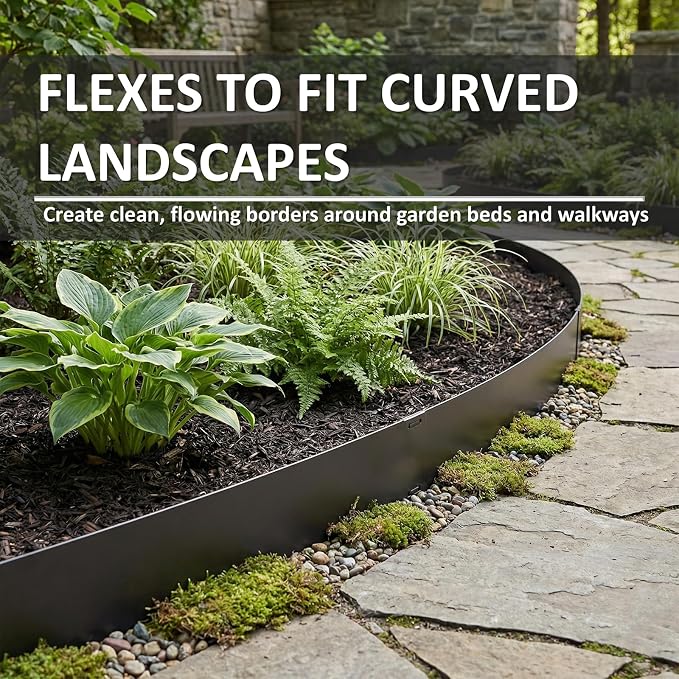 Metal Landscape Edging 20FT – 8” Tall Galvanized Steel Garden Border with Built-in Spikes & Connector Pins, No Dig Flexible Lawn Edging for Landscaping, Yard, Walkways & Flower Bed
