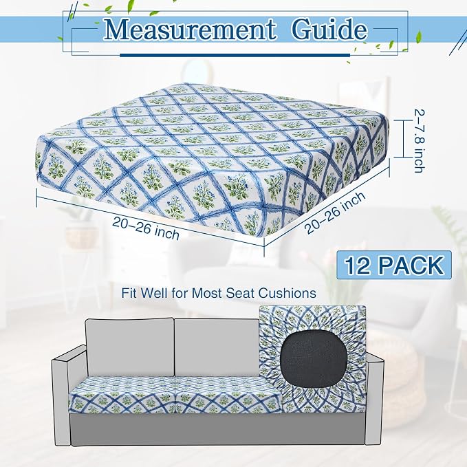 Newwiee 12 Pcs Patio Stretch Outdoor Cushion Covers Sofa Couch Cover Replacement Couch Slipcover Sofa Seat Chair Porch Patio Furniture Protector, Flexibility Washable(Pastel Series,Trellis Floral)