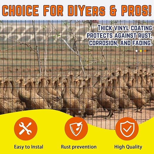 Welded Wire Fence 24inx50ft, 16GA, Mesh Size 2" x 3" Black Hardware Cloth, Chicken Wire Fence, PVC Coated Garden Border Fencing, Vinyl Coating Metal Wire Mesh for Yard, Dog Vegetable, Plant