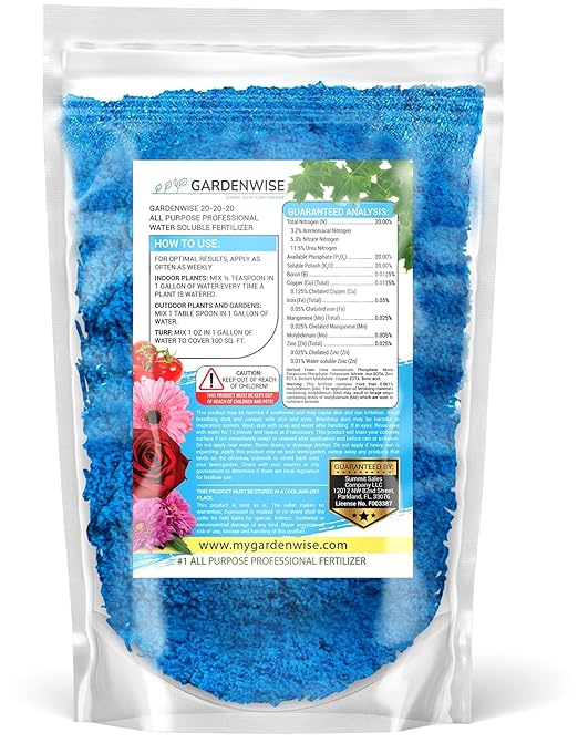 Gardenwise 20-20-20 Water-Soluble Fertilizer – Powder for Liquid Plant Food for Indoor & Outdoor Plants, Orchids, Vegetables, Lawns, Flowers – 20 20 20 Fertilizer 5 Quarts (10 lbs)