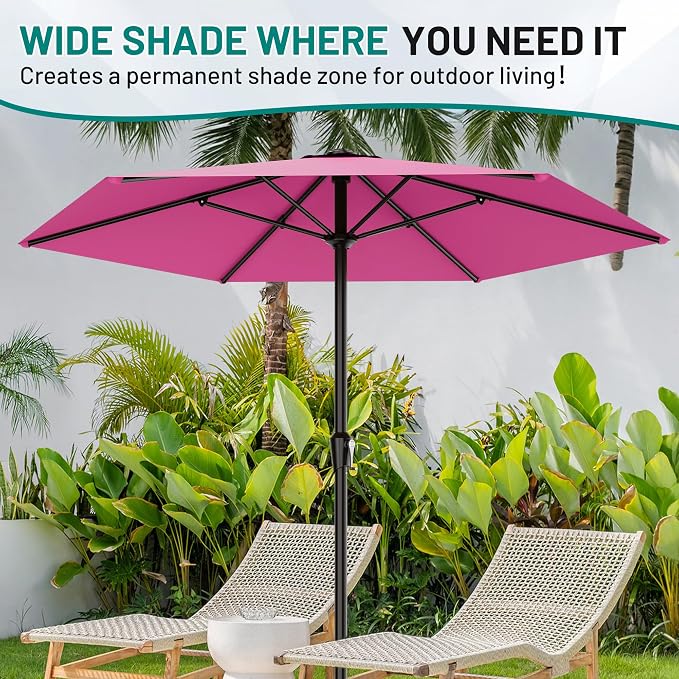 AreShark 11 FT Patio Umbrella for Outdoor, Outdoor Table Umbrella with Push Button Tilt and Crank, Outdoor Patio Umbrellas with 6 Sturdy Ribs, Patio Umbrellas for Market, Garden, Pool (Rose Pink)