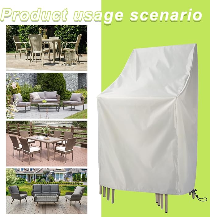 Stackable Patio Chair Cover, Outdoor Chair Cover Waterproof 210D, Stacked Chairs Lounge Chair Covers Outdoor Stack Chairs for All Weather Protection (Beige, 25"L x 25"W x 47”H)