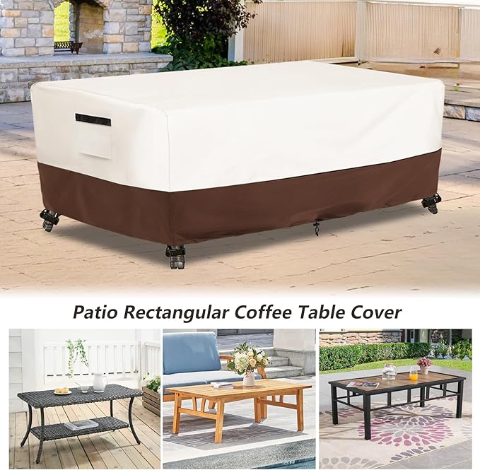 Outdoor Patio Coffee Table Cover, Waterproof Rectangular Patio Side Table Cover,Patio Furniture Covers,36 x 24 x 16 inch,Beige & Brown
