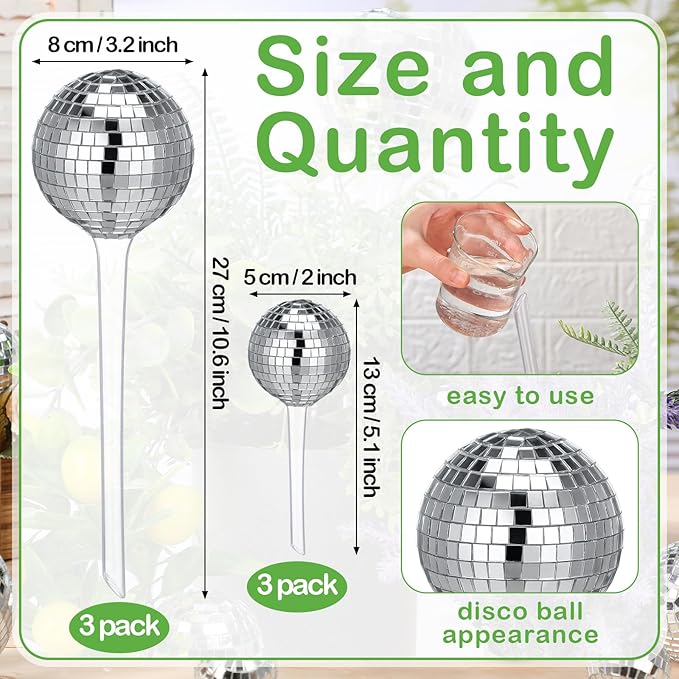Novabright 6 Pcs Plant Self Watering Disco Ball Globes 10.6in and 5in Disco Self Watering Globes Planter Insert Decorative Automatic Drip Irrigation Devices for Indoor Outdoor