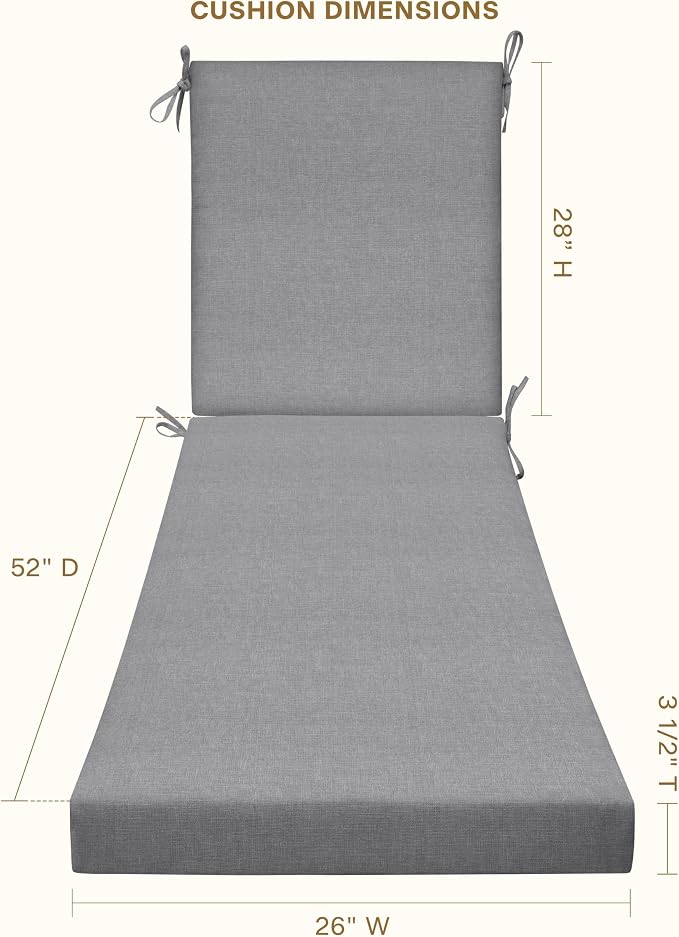 Honeycomb Outdoor Chaise Lounge Cushion for Patio Furniture, Water & Fade Resistant, Removable Cover, 26 x 80, Heritage Textured Solid Platinum Grey