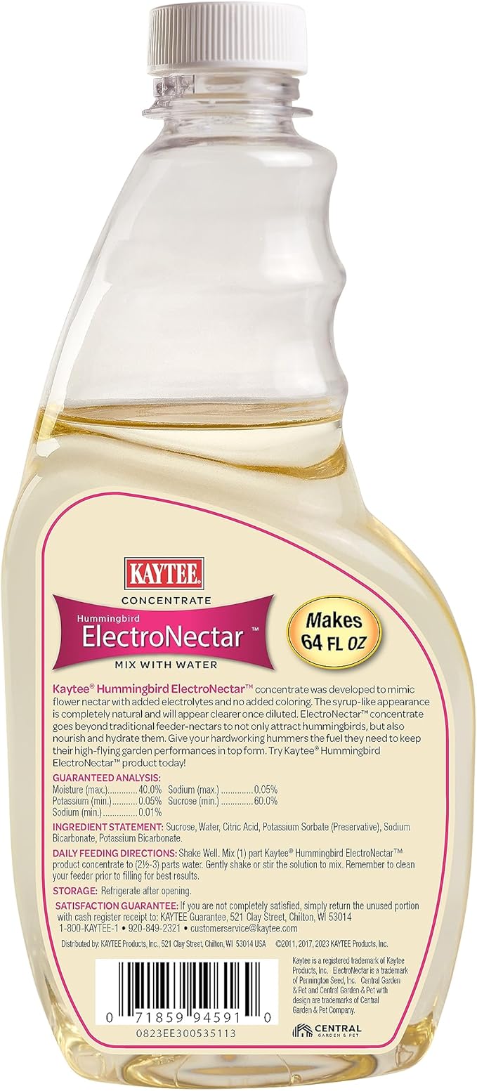 Kaytee Hummingbird ElectroNectar Wild Bird Food,16 oz Concentrate,Makes 128 oz of ElectroNectar,(Pack of 4)
