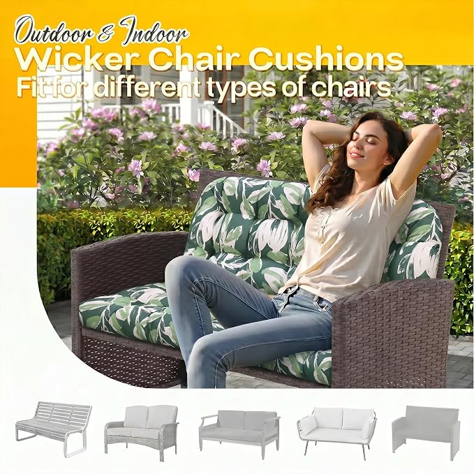 MAGIC ELEPHANT Outdoor Bench Cushion, Memory Foam Loveseat Cushion for Patio Furniture Wicker Chair, Settee Porch Swing Seat Cushion, 44 x 19 Inches (Forest Green Tulip)