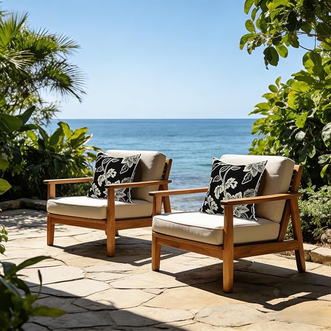 LVTXIII Outdoor Throw Pillows 18x18 Patio Waterproof Square Pillows with Piping Fade Resistant Accent Pillow for Spring Summer Garden Decoration, Set of 2, Elegant Vines Black