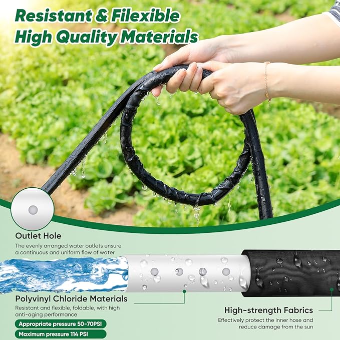 Soaker Hose 50 ft, Garden Hose With Drip Irrigation System, 1/2 Linkable Consistent Drip Irrigation Hoses, Leakproof Design Water Hose, Save 80% of Water for Garden, Farm, Orchard Plantation