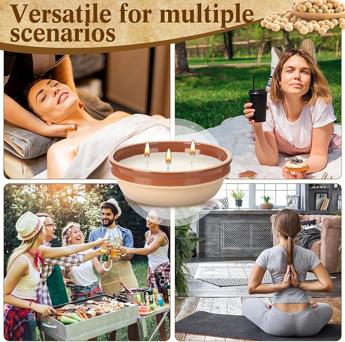 Conelist 2 Pcs Citronella Candles Outdoor in Coarse Pottery Container 5.6 oz 3 Wick Citronella Soy Wax Jar Candles with 5% Natural Oil 120 Hours Burn Time for Patio Backyard Deck Summer Nights