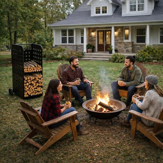 Firewood Rack Outdoor Heavy Duty 800lbs - Rolling Firewood Cart with Wheels, All Weather Fire Wood Storage Rack Indoor Outdoor