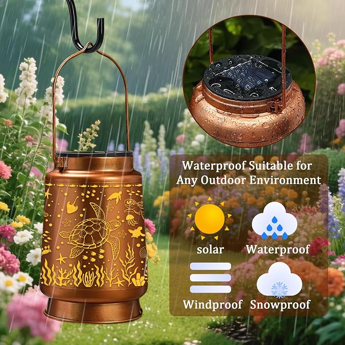 Sea Turtle Solar Lanterns Outdoor Waterproof, Sea Turtle Gifts for Women Men Hanging Solar Lights for Outside, Decorative Light for Garden Patio Porch Yard Decor