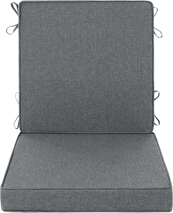 Outdoor Chair Cushions, Water-Resistant & Fade-Resistant, Patio Furniture Lawn Dining Chair Seat Replacement with Mid Back, Ties Zipper, Removable Cover, 18 x 16.5 Inch, Set of 1, Dark Grey