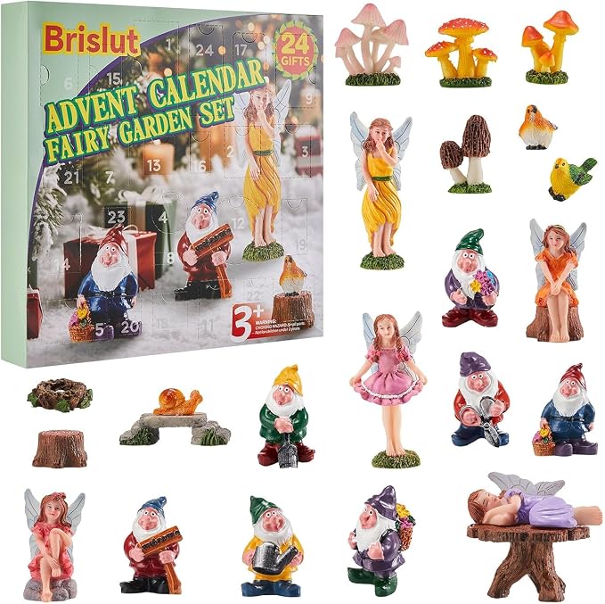 24 Days Magic Fairy Garden Accessories Advent Calendar, Waterproof Fade Resistant DIY Miniature Garden Decor Holiday Birthday Countdown Surprise Gift for Kids Fairy Lovers