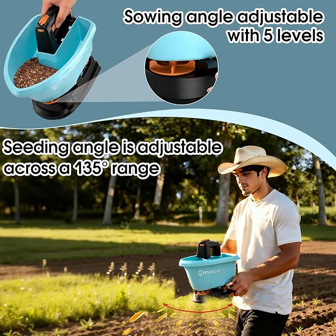 3L Electric Seed Spreader Handheld for Lawns, 7.2V Battery Powered 135° Fertilizer/Grass Seed/Salt/Ice Melt Spreader Cordless Rechargeable, Large Capacity for 6400 Sq.Ft, 7 Settings/5 Angles Adjust