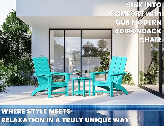 Modern Adirondack Chairs Set of 8, HDPE Plastic Patio Chairs for All Weather, Fire Pit Chair, Outdoor Lawn Chairs for Deck, Porch, Backyard, Garden, Aruba Blue