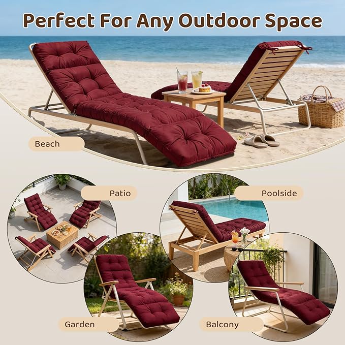 Waterproof Outdoor Lounge Chair Cushions 74.8 x 22 x 4.7 Inches，Chaise Lounge Chair Cushions Replacement for Outdoor Furniture with Ties, Thickened Patio Pool Bench Lounge Chair Cushions
