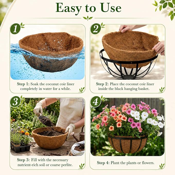 Didaey 8 Pcs Metal Hanging Basket with Coconut Coir Liner Hanging Flower Basket with Chain Indoor Outdoor Plant Flower Pot 14 Inch Round Wire Plant Holder for Garden, Patio, Deck, Porch Garden Decor