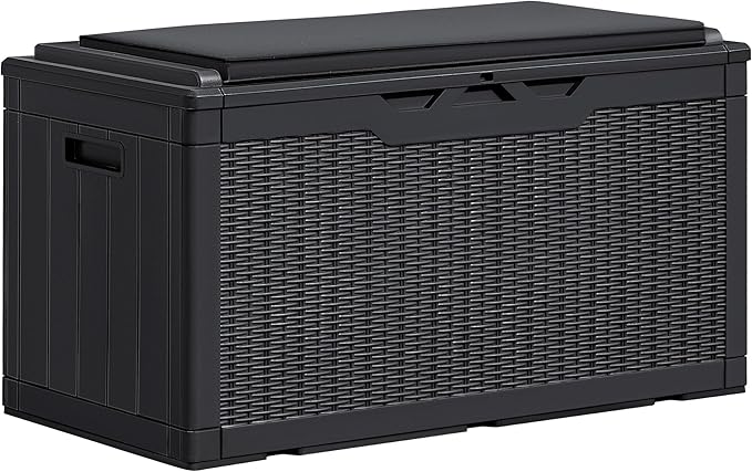 Greesum 100 & 31 Gallon Black Resin Deck Boxes for Patio Furniture, Garden Tools Storage