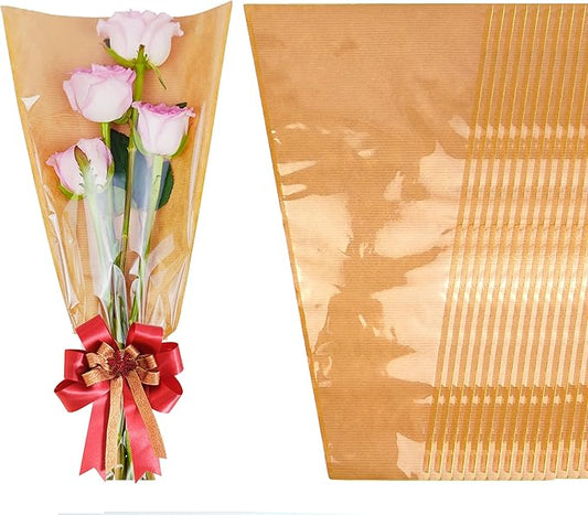 100 Pack flower bags for bouquets, flower bouquet wrapping paper, bouquet bags Kraft floral wrapping paper, Flower Sleeves Wrapping Bags Perfect for Mother's Day, Wedding (9.8in x 18in x 3.9in)
