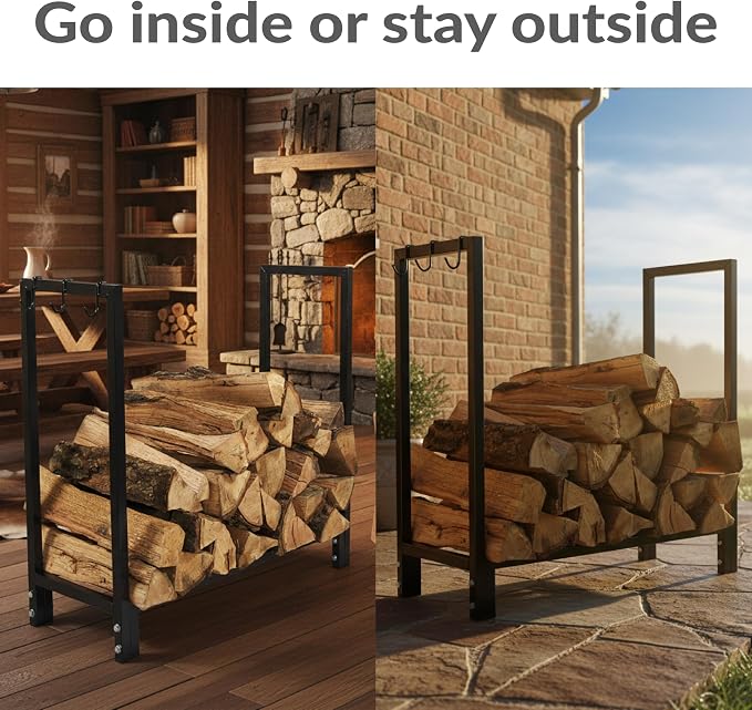 Sunnydaze Firewood Log Rack with Cover - Indoor or Outdoor Wood Storage - 30-Inch - 500-lb Capacity
