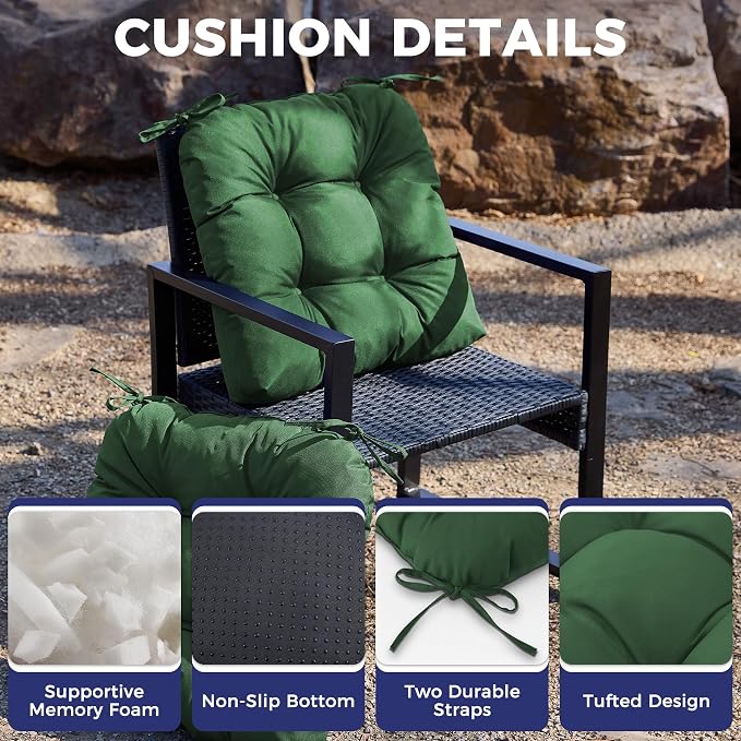 IASEAHK Outdoor Chair Cushions Set of 2, 17" x 17" x 4", Waterproof Outdoor Seat Cushions for Patio Furniture, Fade-Resistant Patio Chair Cushion, Dining Wicker Chair Pads for Porch Garden, Dark Green