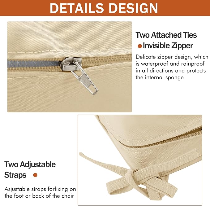 Outdoor Chair Cushions 18.5x16 Inch Water Resistant Patio Chair Cushions with Tie 3 Year Color Fastness Thick Outdoor Seat Cushion for Patio Furniture Beige Set of 4