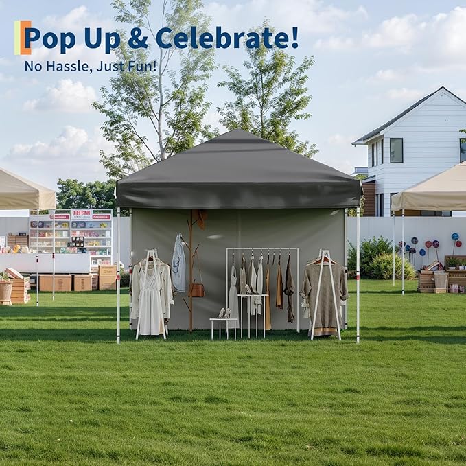 10x10ft Pop Up Canopy Tent, Heavy Duty Commercial Instant Tent, One-Push Setup with 1 Removable Sidewall, 210D Oxford Waterproof UV Protection (UPF 50+) for Outdoor Camping, Parties, Farmers Market