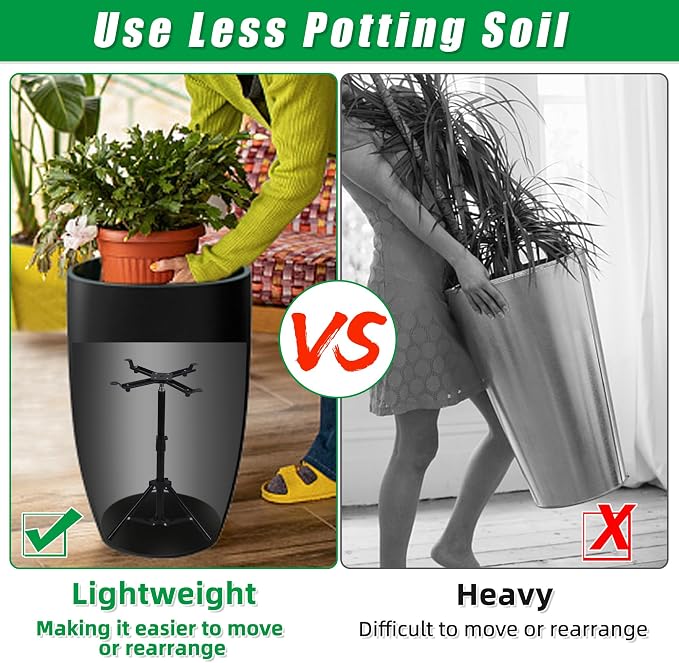 Adjustable Plant Risers for Inside Pots, 12-22" Rise Planter Inserts for Large Pots, Planter Lift Stand Pot Filler Plant for Indoor Outdoor Tall Taper Planters Containers (4.3-8.6" Top, Set of 2)