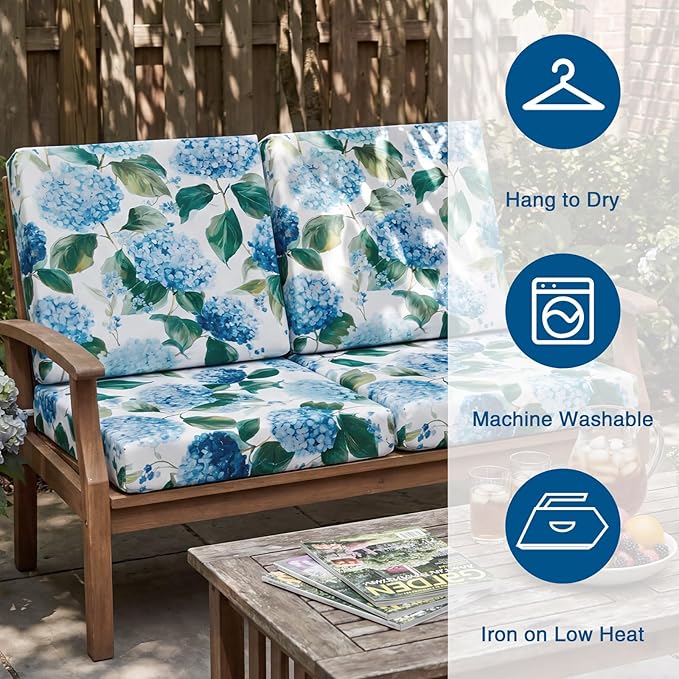 Newwiee 12 Pcs Patio Stretch Outdoor Cushion Covers Sofa Couch Cover Replacement Couch Slipcover Sofa Seat Chair Porch Patio Furniture Protector, Flexibility Washable(Blue Series,Hydrangea)