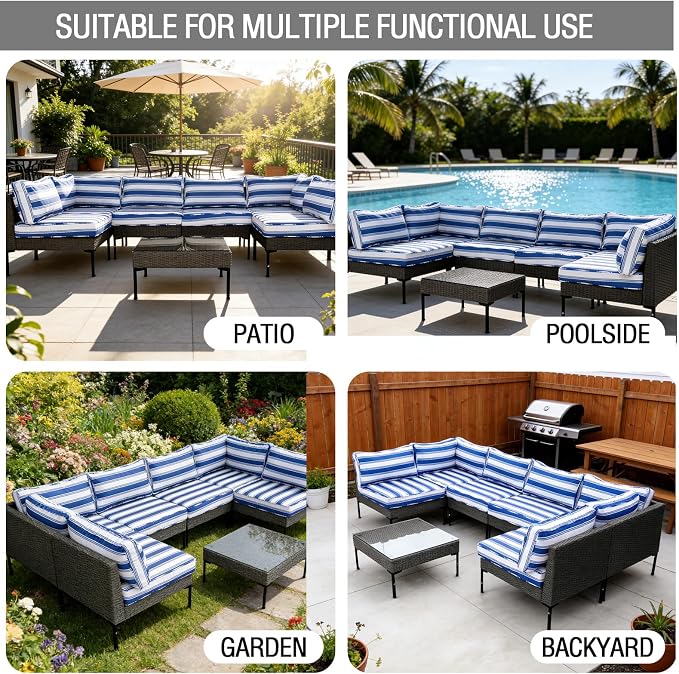 14Pieces Patio Cushion Covers Replacement Outdoor Water-Resistant Couch Covers Splashproof UV-Resistant Furniture Protectors Cushion Sofa Slipcovers Set with Zippers,Cover Only