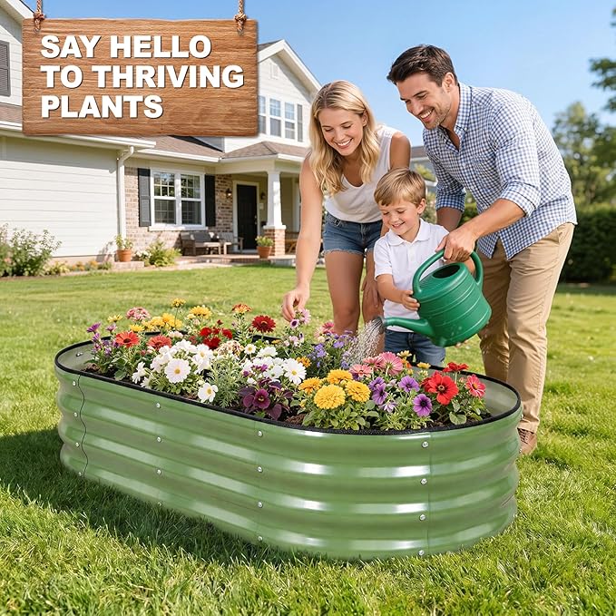 1MORE Galvanized Raised Garden Bed- Planter Garden Boxes Outdoor, Raised Beds for Gardening, 4x2x1ft Metal Garden Bed Kit for Vegetables Flower, Planter Raised Beds with Tools.Green
