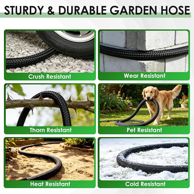 50FT Garden Hose Non-Expanding Flexible Water Hose With Sprayer Nozzle Lightweight Portable High Pressure Kink Resistant & Leakproof Durable Black Pipe For Garden Yard Lawn
