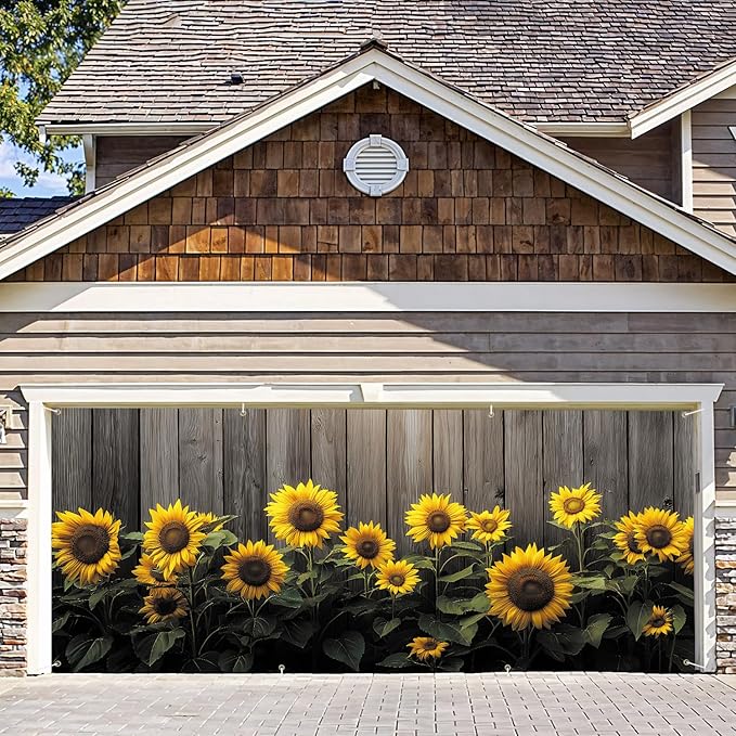 6 * 13FT Summer Sunflower Fence Garage Door Cover Decorations Sunflower Garage Door Banner for Outdoor Indoor Summer Party Photography Backdrop