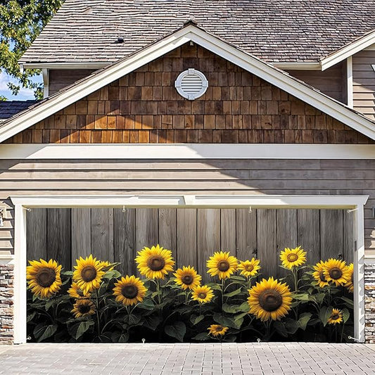 6 * 13FT Summer Sunflower Fence Garage Door Cover Decorations Sunflower Garage Door Banner for Outdoor Indoor Summer Party Photography Backdrop