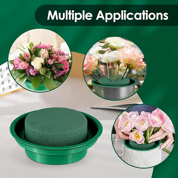 Hahood 32 Packs Floral Foam Rounds in Bowls DIY Flower Arrangement Kit Green Round Wet Flower Foam Blocks for Fresh and Artificial Flowers Arrangements, Birthday Wedding Party Decors