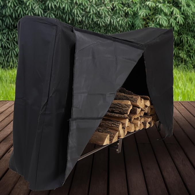 Sunnydaze 6-Foot Firewood Log Rack Cover - Heavy-Duty Weather-Resistant PVC Construction - Black