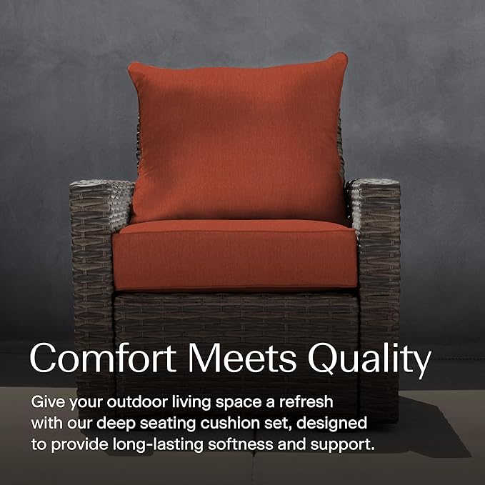 Honeycomb Outdoor Heritage Deep Seat, 24 x 23, Textured Solid Terracotta Chair Cushion with Removable Cover, for Patio Furniture