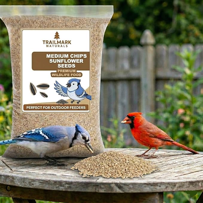 25 LB Medium Sunflower Chips, Shelled Seeds for Birds – Premium Wildlife & Bird Food – Grown in USA - Non-GMO - Medium Chip Sunflower Seeds for Wild Birds and Backyard Feeders